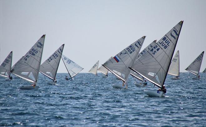 Fleet in action - 2015 Finn World Masters &copy; Mariya Abashkina
